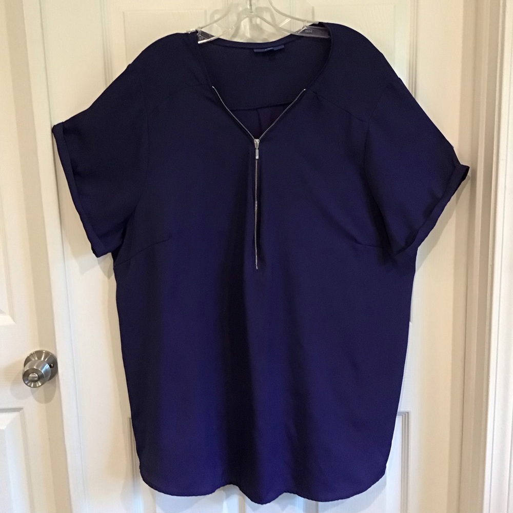 Dark Purple Blouse with Cuffed Sleeves and zipper